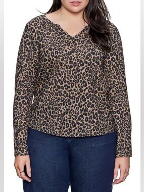Sanctuary Leopard Print V-Neck Long Sleeve Top, Size 3X - NWT
